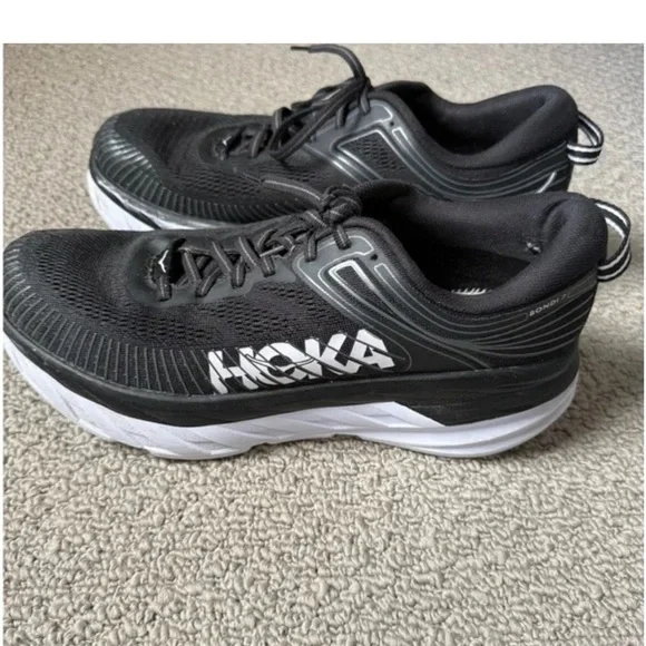 Hoka bondi 7  Black and White Athletic Shoes - Picture 2 of 5